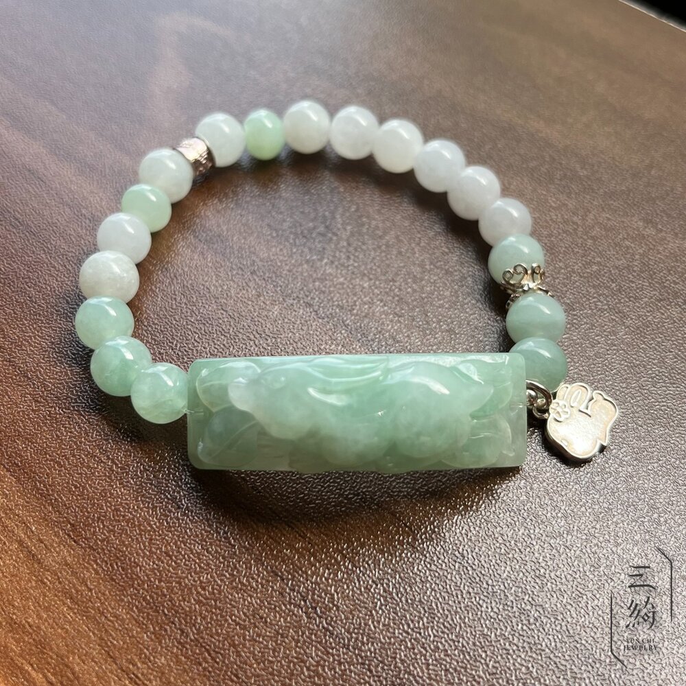 翡翠。獨家手作系列 冰種 果綠 飛兔躍進 立體 設計 手串 7mm 封面照片