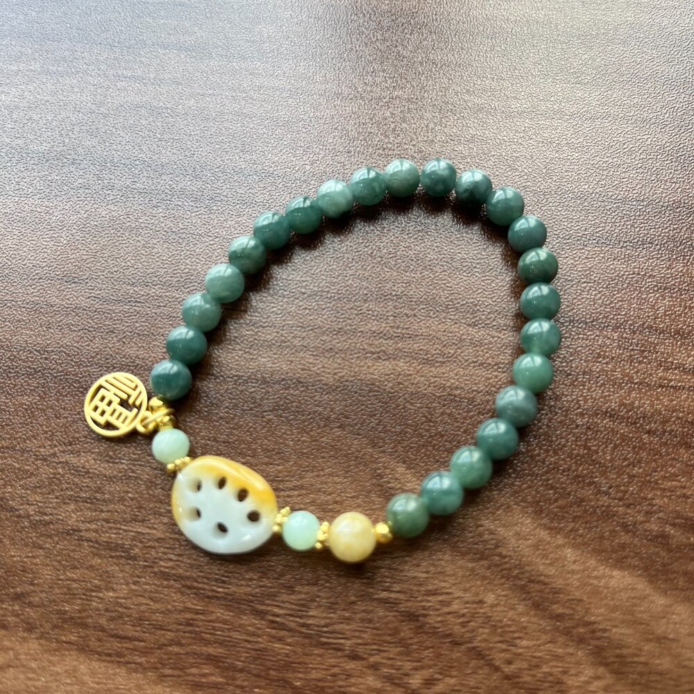 G28645-天然A貨翡翠。獨家手作系列  蓮藕 福氣 黃翡 富貴 哪吒系列  設計 手串 6mm+