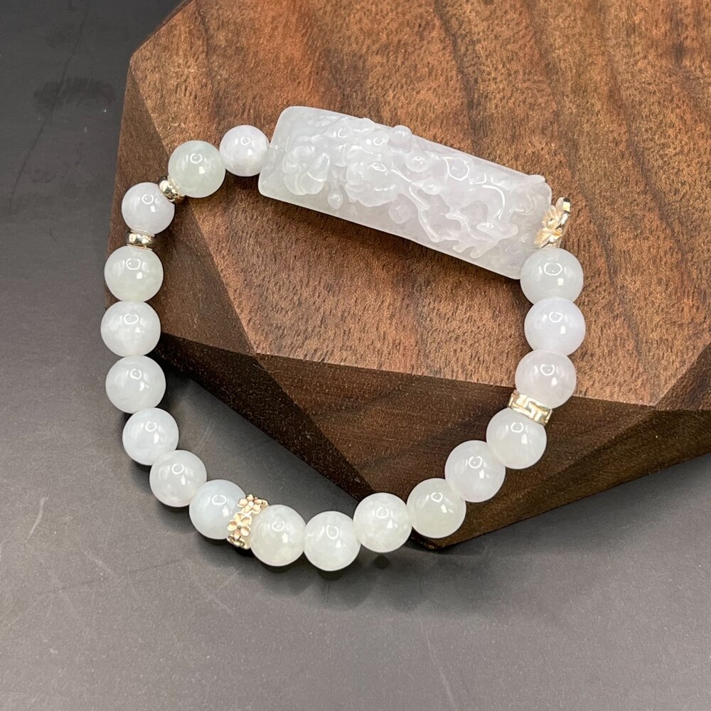 G28646-天然緬甸A貨翡翠。獨家手工設計款系列-冰紫一鹿有你 立體手排 造型手串 7mm+
