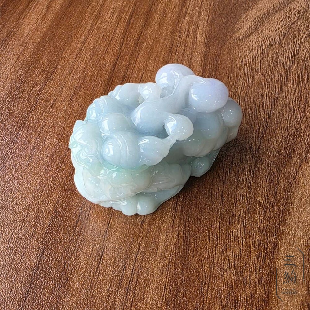 天然緬甸A貨翡翠 冰潤 春彩 如意 貔貅 精雕 擺件 手把件-圖片-4