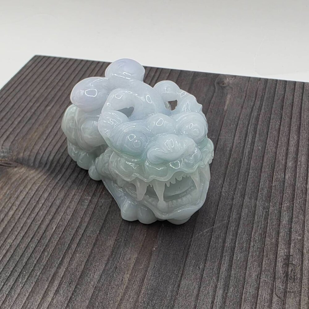 天然緬甸A貨翡翠 冰潤 春彩 如意 貔貅 精雕 擺件 手把件-圖片-5
