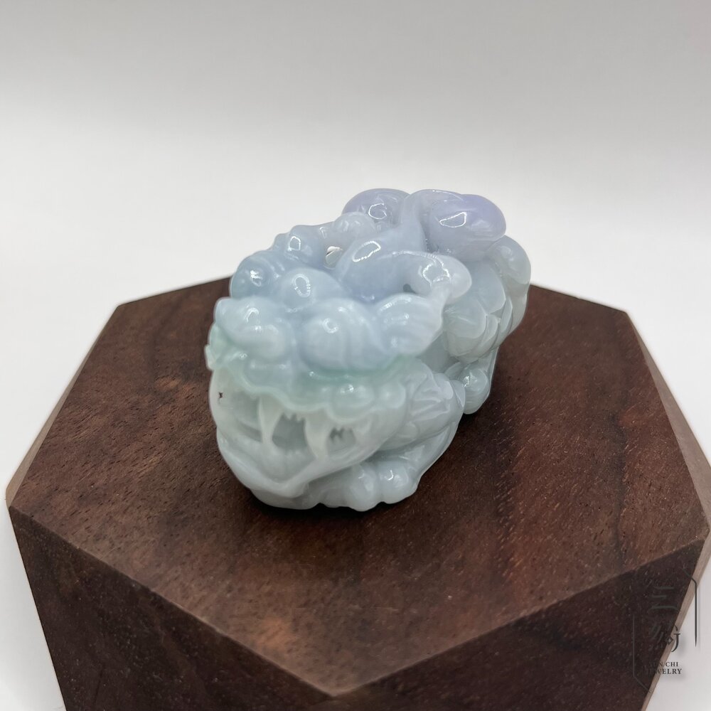 天然緬甸A貨翡翠 冰潤 春彩 如意 貔貅 精雕 擺件 手把件-圖片-6