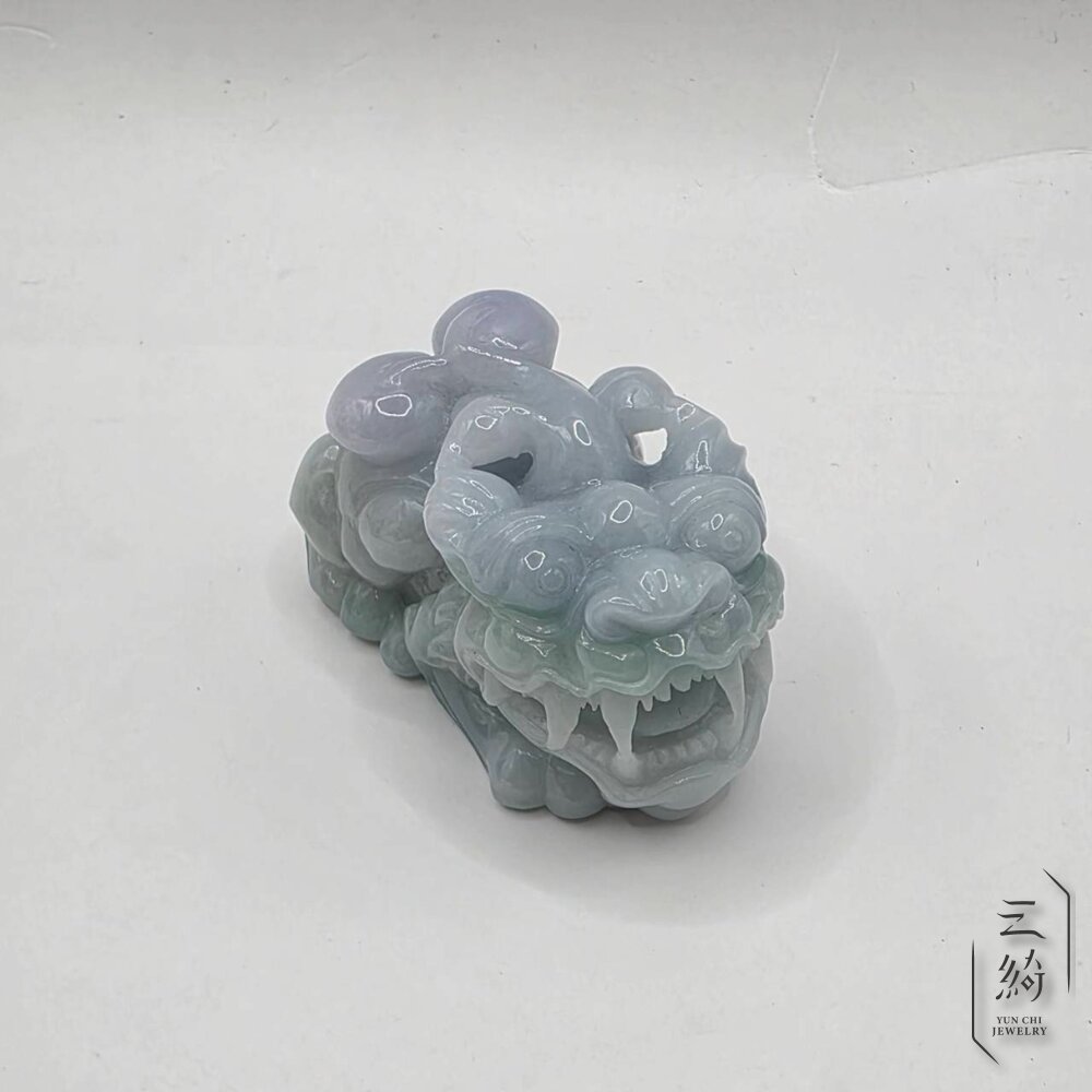 天然緬甸A貨翡翠 冰潤 春彩 如意 貔貅 精雕 擺件 手把件-圖片-7