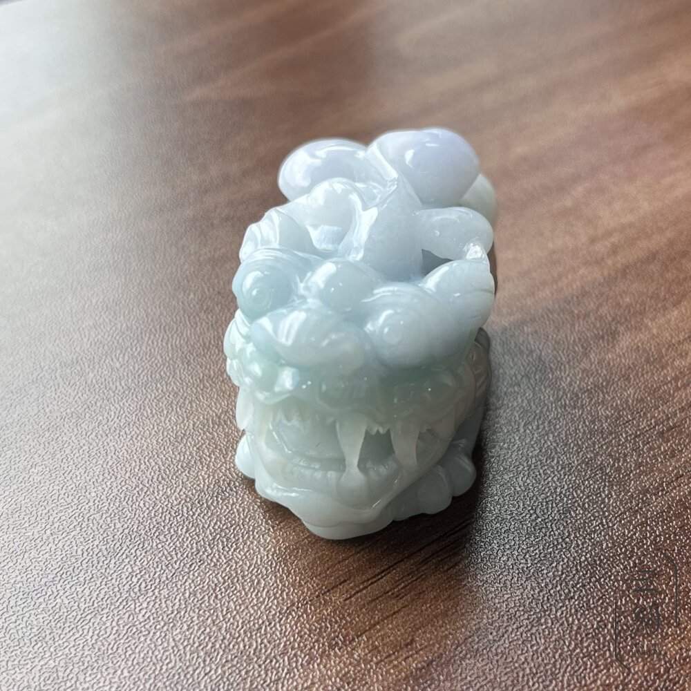 天然緬甸A貨翡翠 冰潤 春彩 如意 貔貅 精雕 擺件 手把件-圖片-8