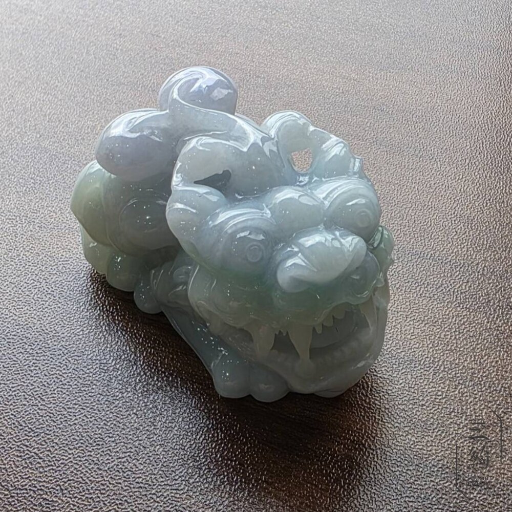 天然緬甸A貨翡翠冰潤春彩如意貔貅精雕擺件手把件