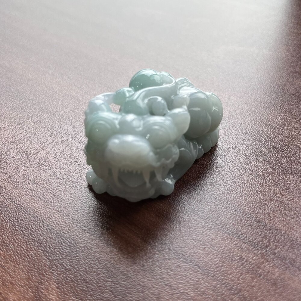 G36202-天然緬甸A貨翡翠 冰潤 飄陽綠 如意 貔貅 精雕 擺件 手把件