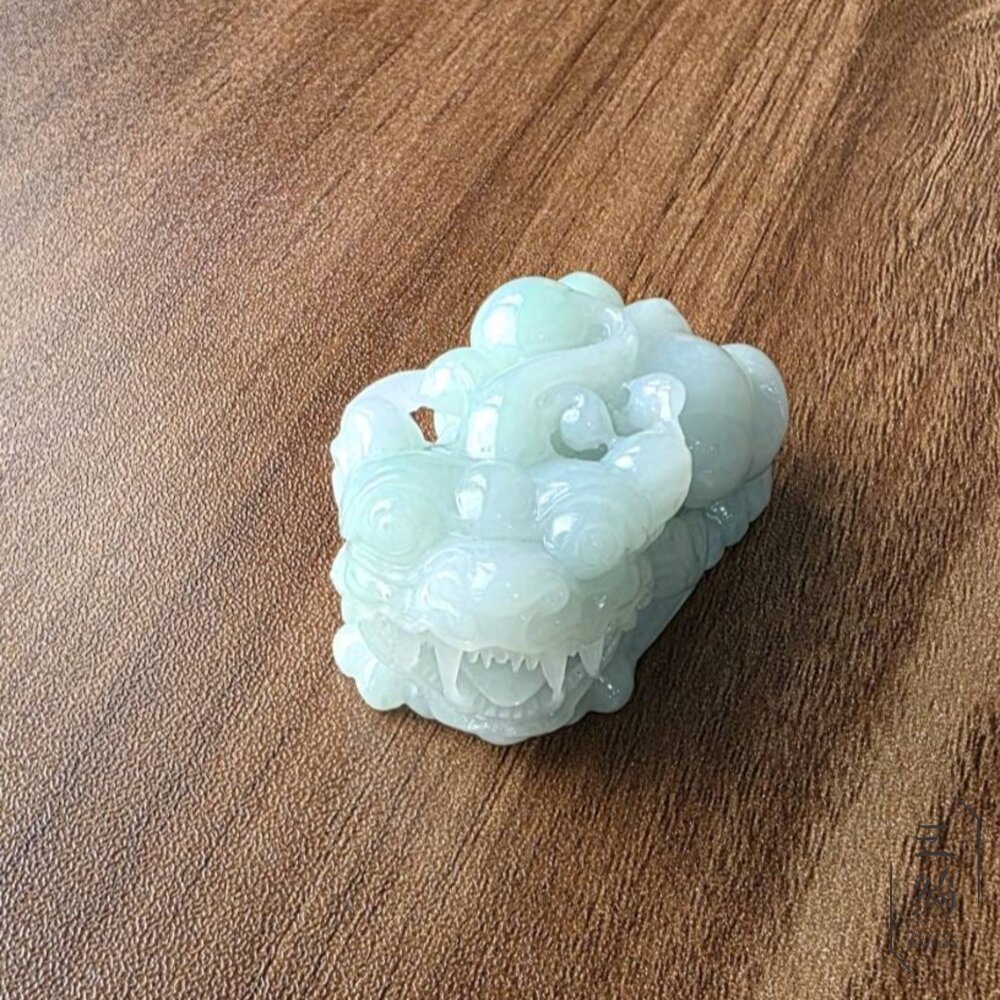 天然緬甸A貨翡翠 冰潤 飄陽綠 如意 貔貅 精雕 擺件 手把件-圖片-2