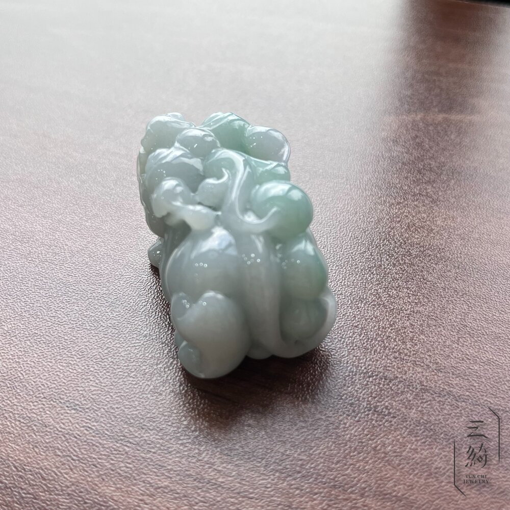 天然緬甸A貨翡翠 冰潤 飄陽綠 如意 貔貅 精雕 擺件 手把件-圖片-4