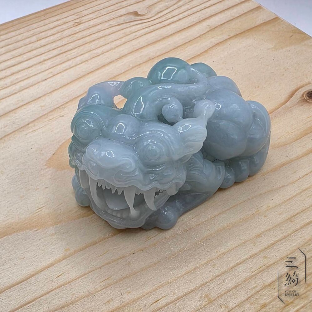 天然緬甸A貨翡翠 冰潤 飄陽綠 如意 貔貅 精雕 擺件 手把件-圖片-5
