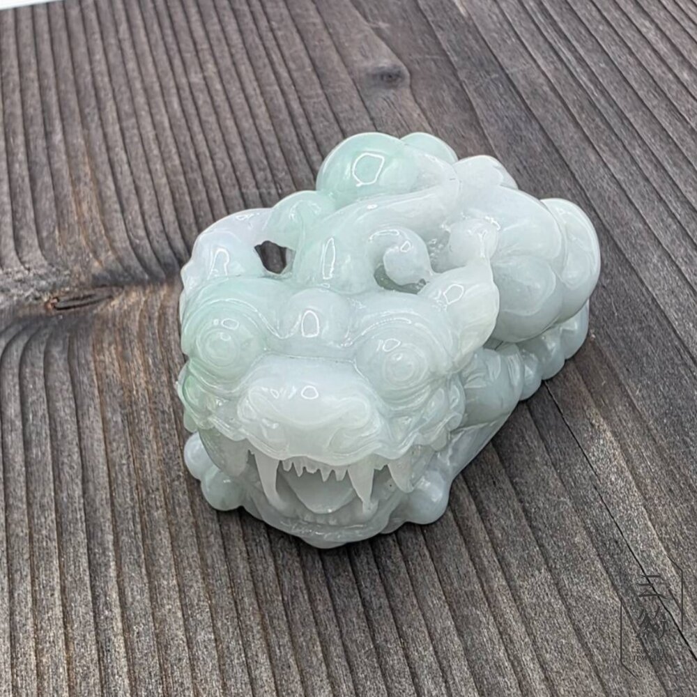 天然緬甸A貨翡翠 冰潤 飄陽綠 如意 貔貅 精雕 擺件 手把件-圖片-6