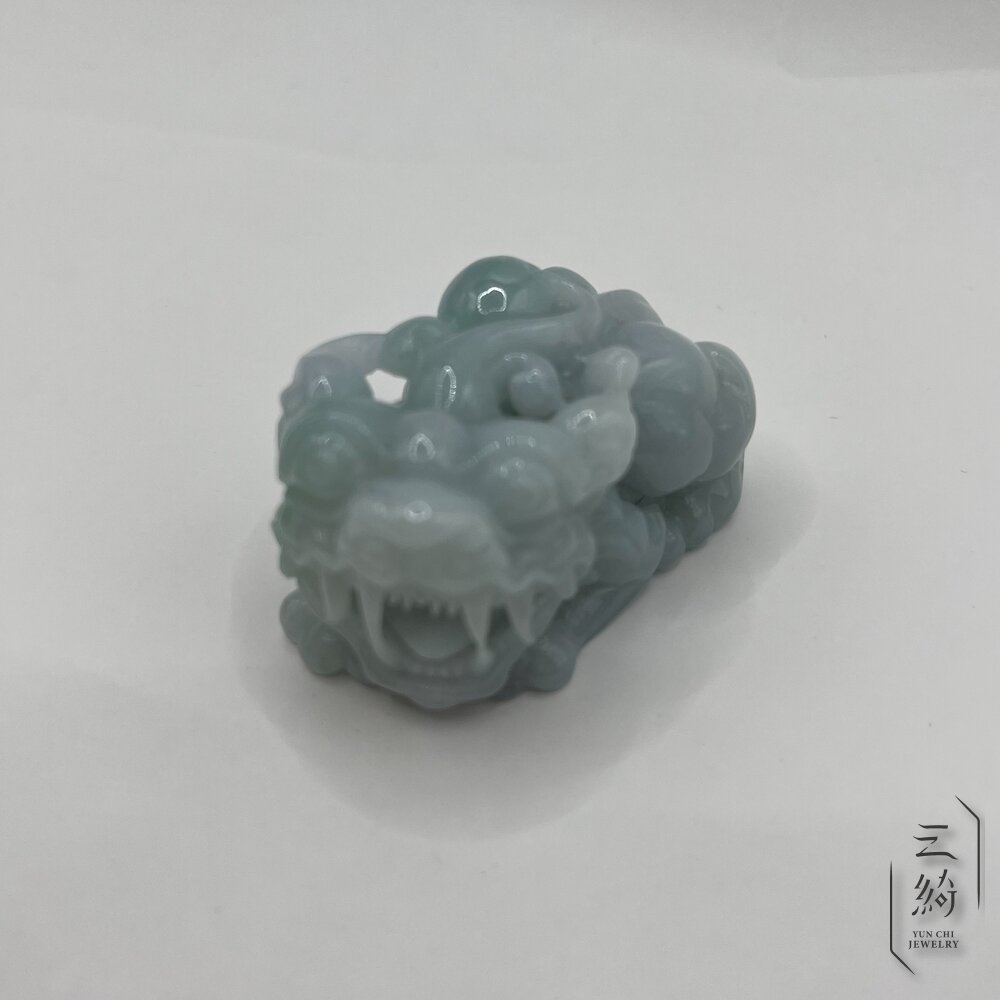 天然緬甸A貨翡翠 冰潤 飄陽綠 如意 貔貅 精雕 擺件 手把件-圖片-8