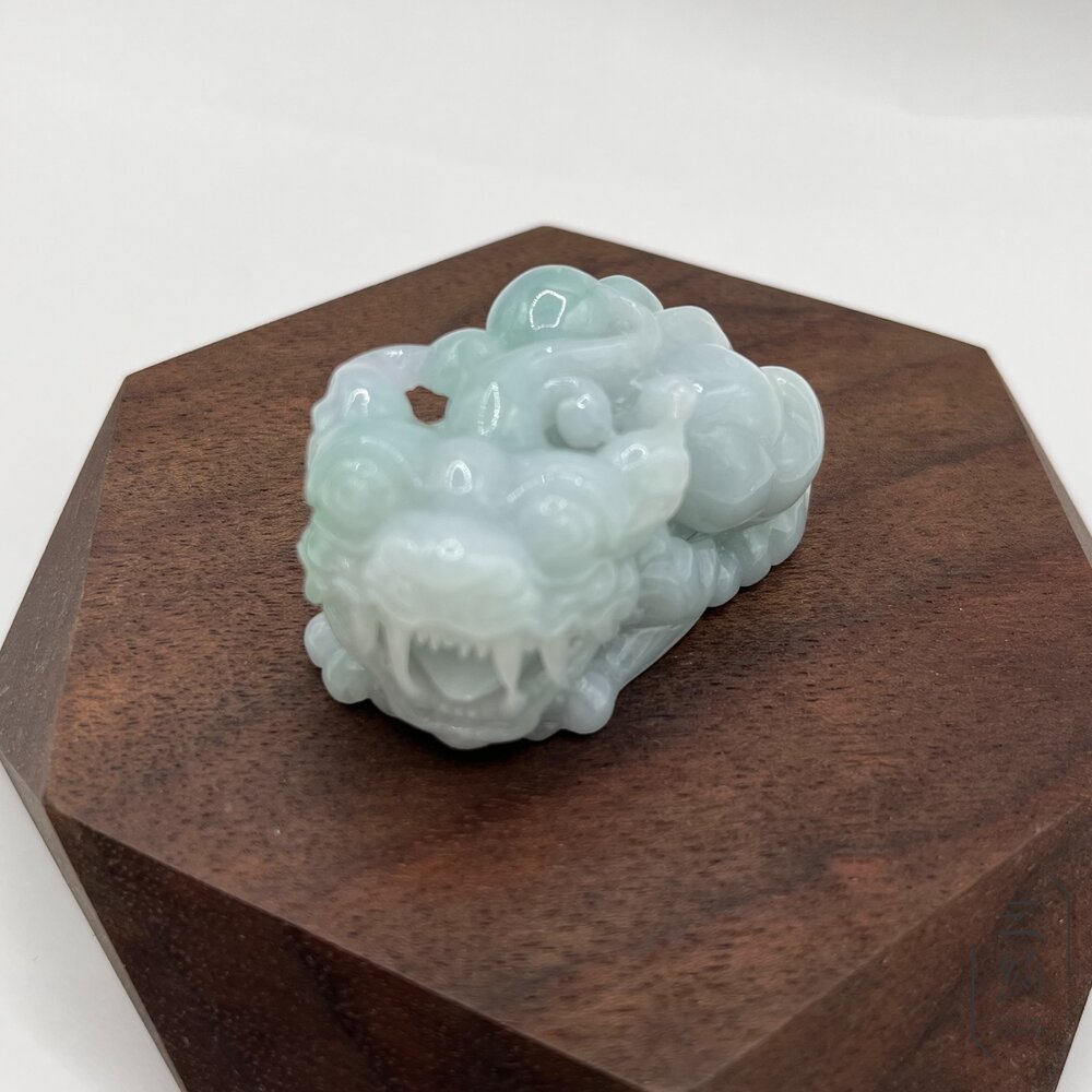 天然緬甸A貨翡翠 冰潤 飄陽綠 如意 貔貅 精雕 擺件 手把件-圖片-9