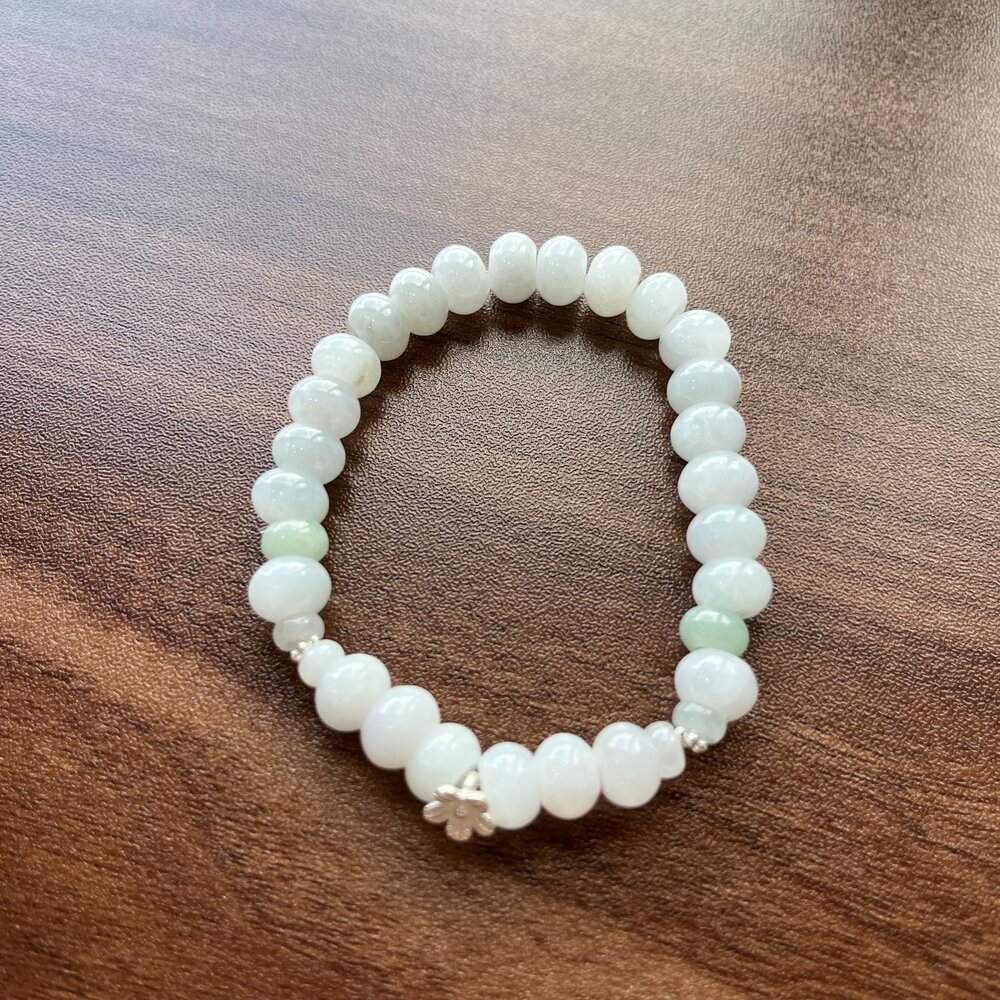 G38911-天然緬甸A貨翡翠。獨家手作系列  冰種 銀花 淡紫 春彩 美型 盤珠 設計 手串 9mm+
