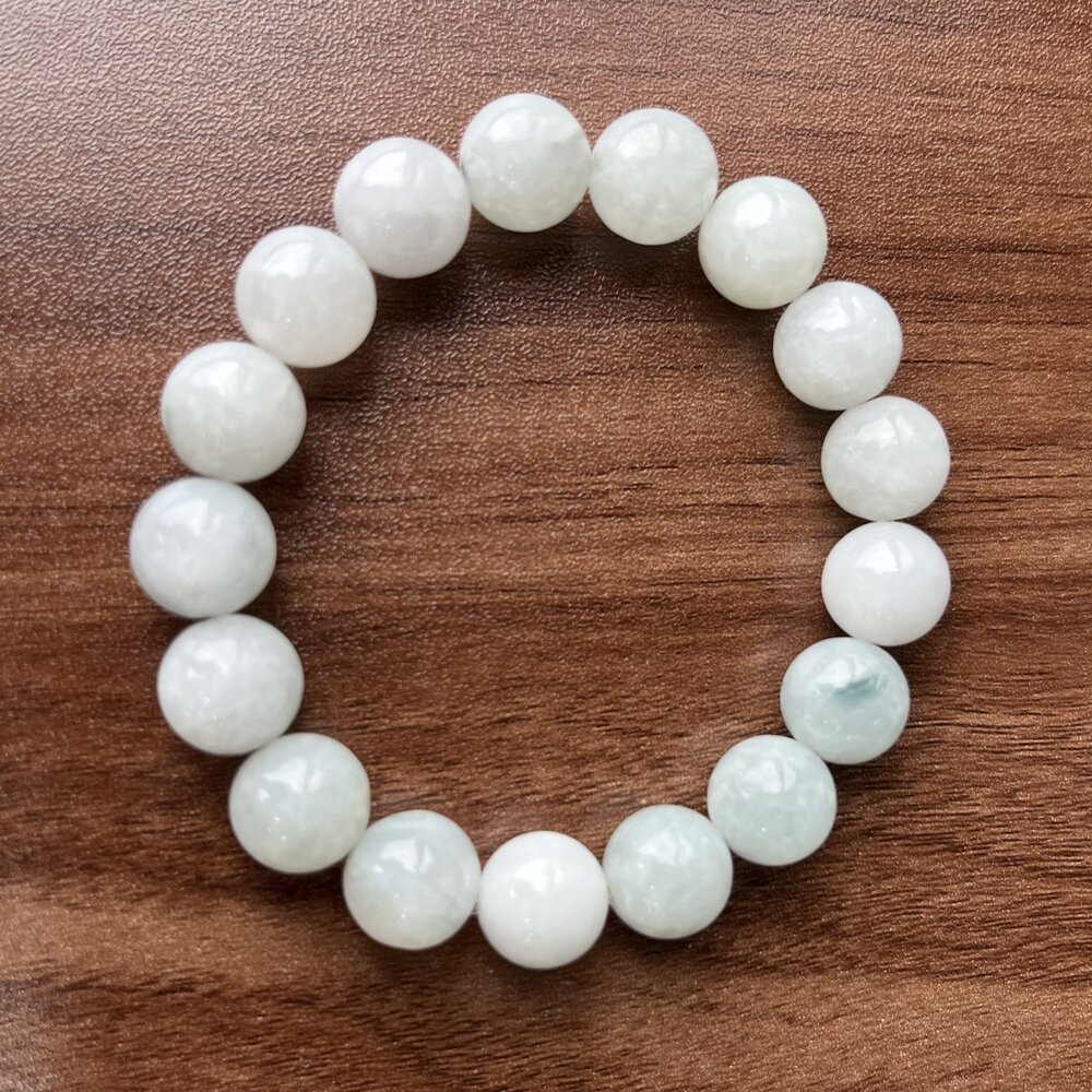 G38916-天然緬甸A貨翡翠。冰種 多寶 綠飄花 素圈 手串 12mm+
