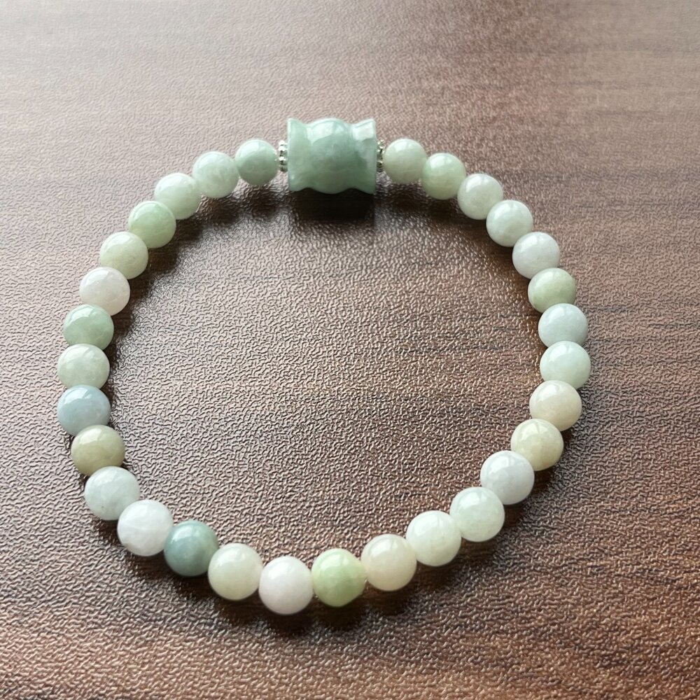 G38919-天然緬甸A貨翡翠 獨家手作系列  糖果 飄花 多寶色 手串 6mm