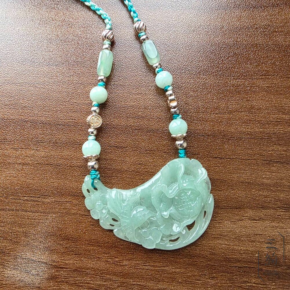 天然緬甸A貨翡翠。冰種 果綠 喜上眉梢 手工 銀飾設計 項鍊 封面照片