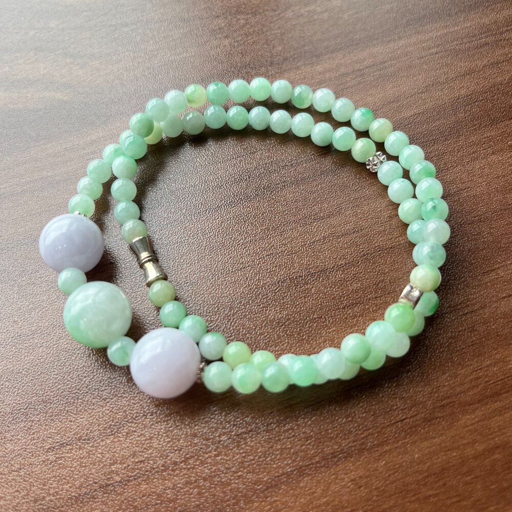 G96403-天然緬甸A貨翡翠。飄花 紫羅蘭 雙色 大氣 滿綠 項鍊款