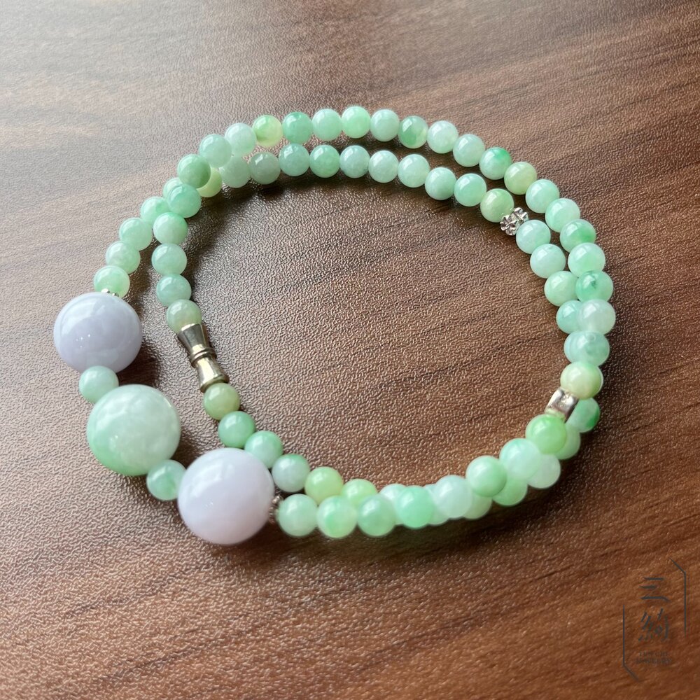  天然緬甸A貨翡翠。飄花 紫羅蘭 雙色 大氣 滿綠 項鍊款