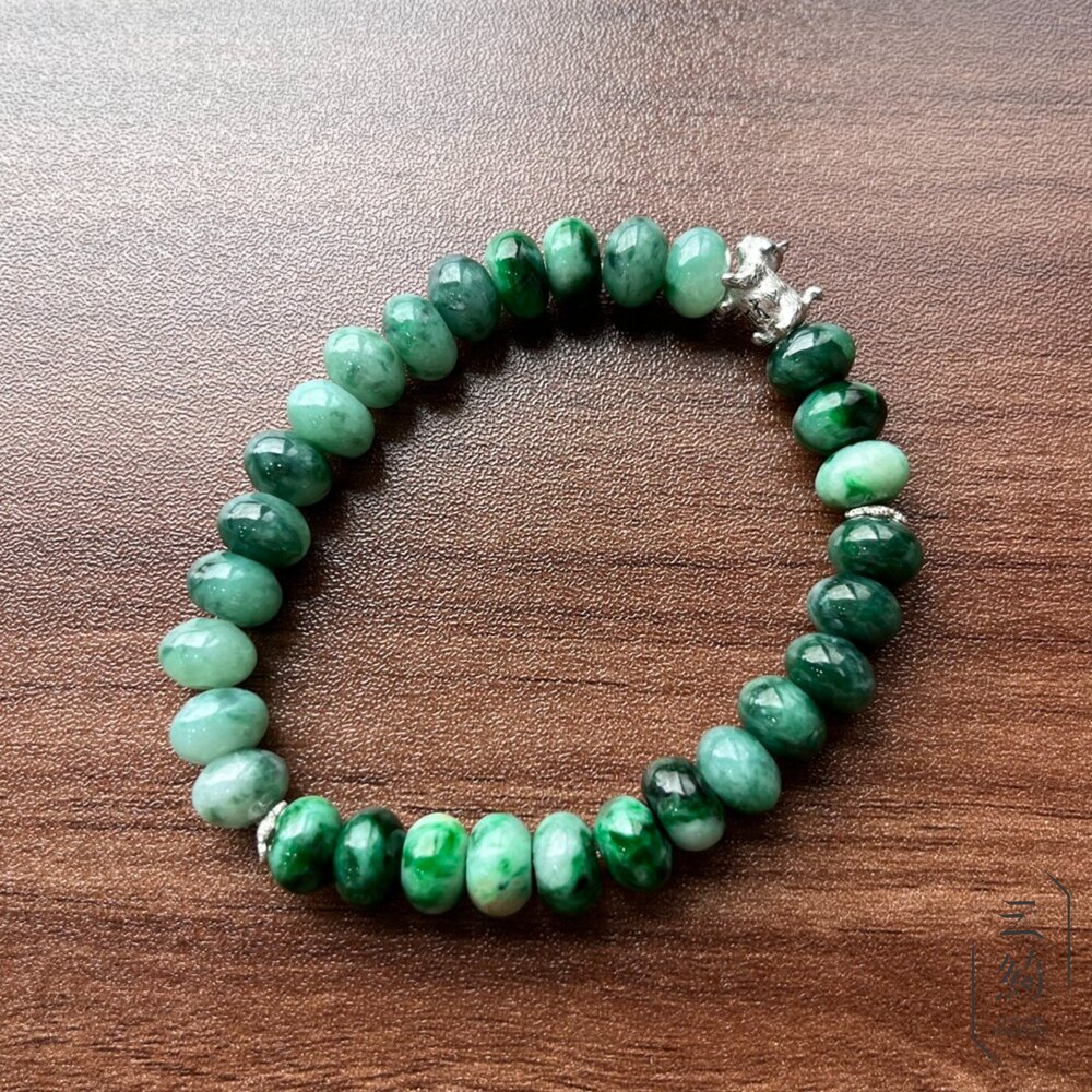 翡翠。獨家手作系列 花青 色濃 盤珠 來財貓 銀飾 設計款 手串 8mm 封面照片
