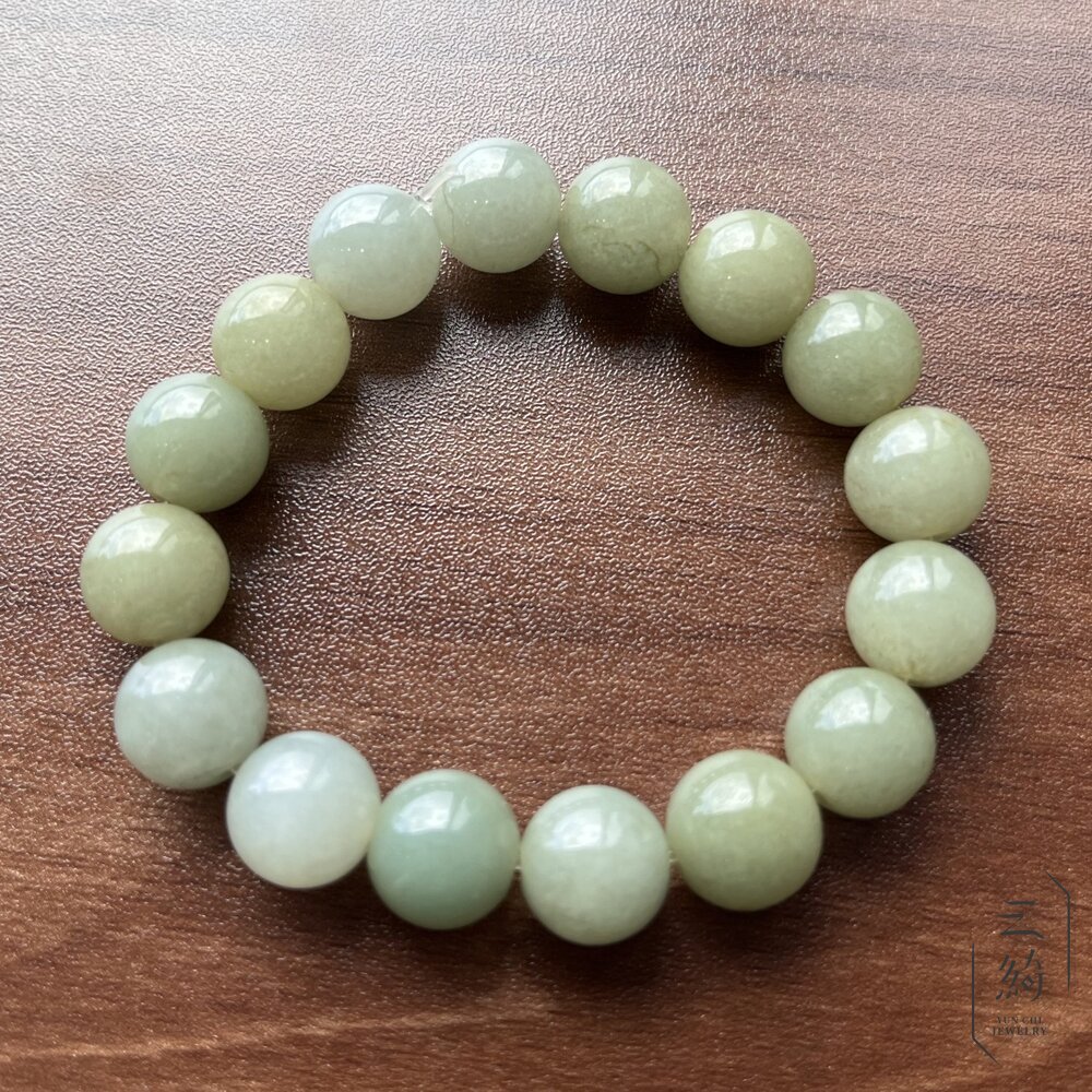 天然緬甸A貨翡翠 冰感 老種 黃加綠 種水料 手串 12mm+ 封面照片