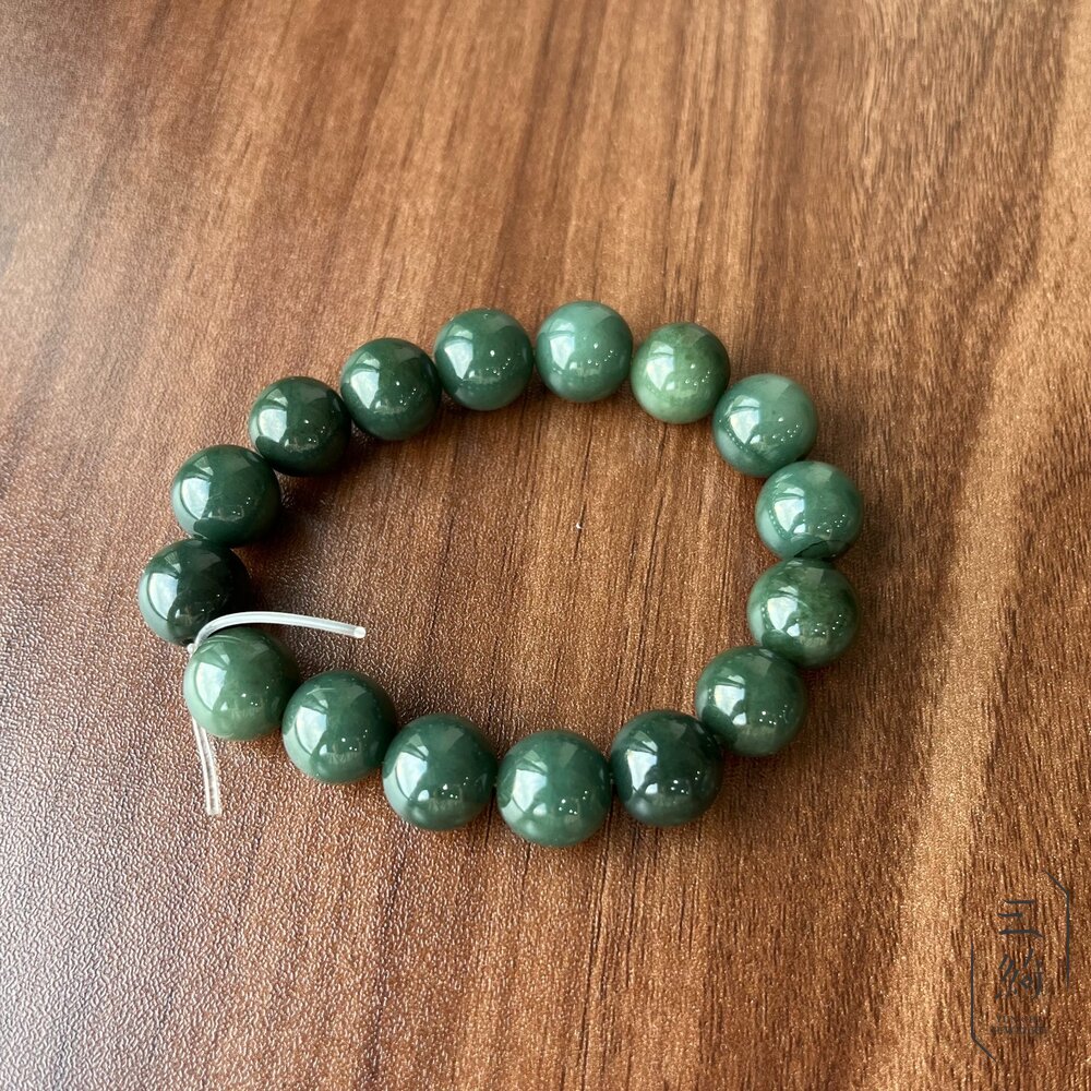 天然緬甸A貨翡翠 老油清 深色 滿綠 老種 手串 12mm+ 封面照片