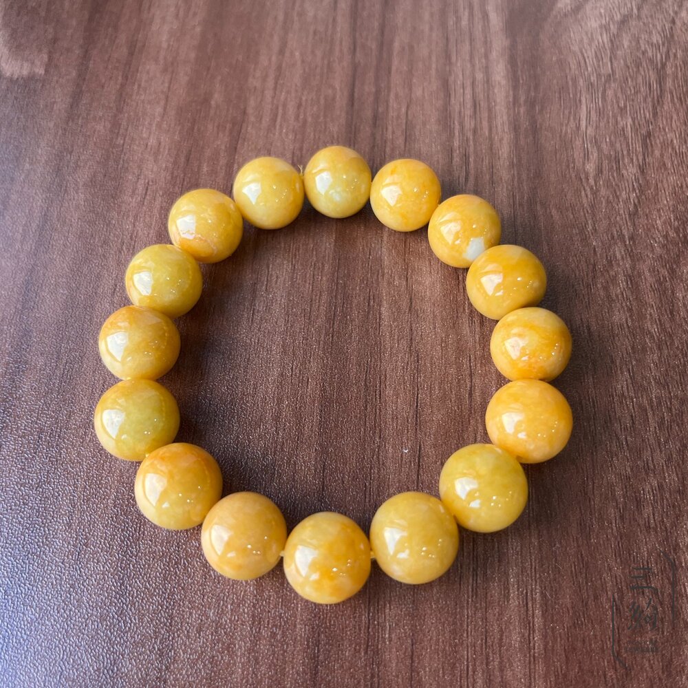 天然緬甸A貨翡翠 雞油黃 黃翡 富貴 手串 13mm+ 封面照片