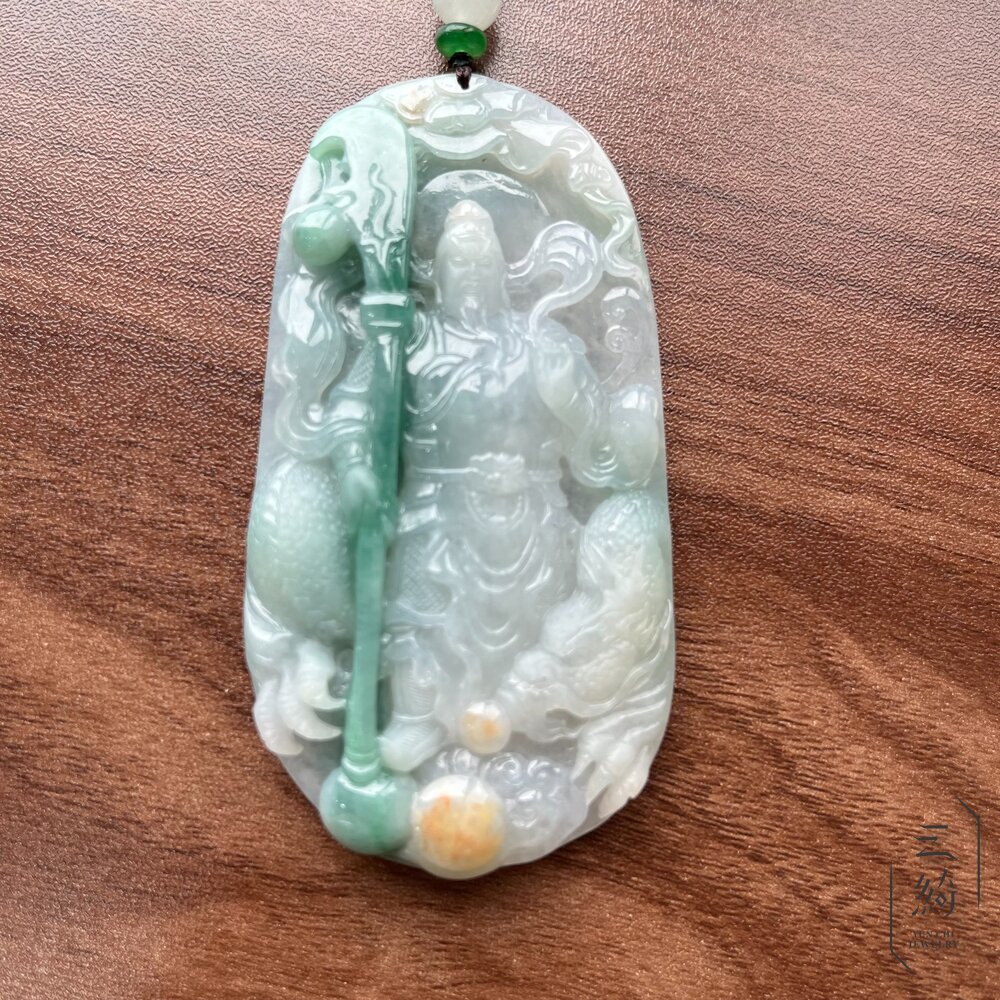 天然緬甸A貨翡翠。冰三彩 關公 武關公  恩主公 伽藍菩薩 關聖帝君 牌件 項鍊 封面照片