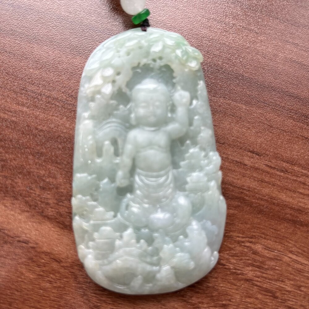 Q50003-天然緬甸A貨翡翠。冰綠 寶寶佛 純真與善良 尋回初心 牌件 項鍊