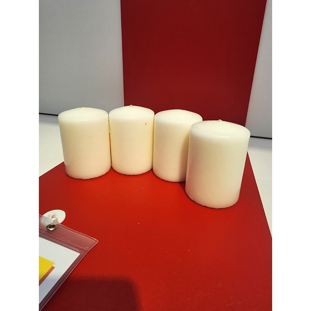 00176117-IKEA HEMSJÖ 柱狀蠟燭, 自然色, 8 公分 4件組