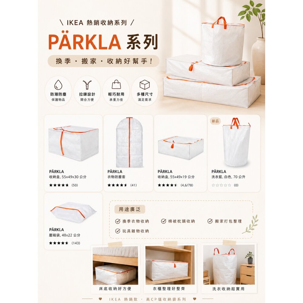 11161106190-IKEA PÄRKLA 收納袋 收納箱 衣物防塵套 壓縮袋 洗衣籃 換季收納 搬家整理 防潮防塵
