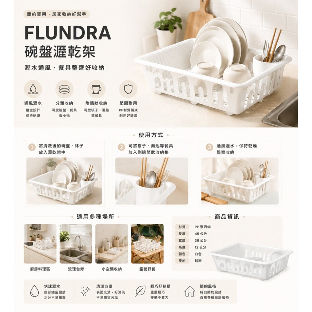  IKEA FLUNDRA 碗盤瀝乾架｜白色｜餐具收納架｜廚房置物架｜碗盤架｜瀝水架