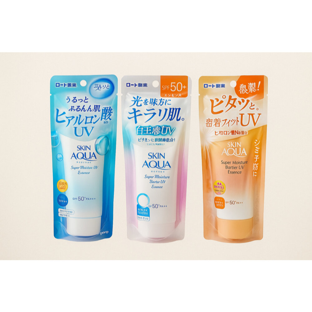 24346456546-日本代購 【日本熱銷】ROHTO 樂敦 SKIN AQUA 防曬精華 SPF50+ PA++++ 超保濕/美白/抗曬