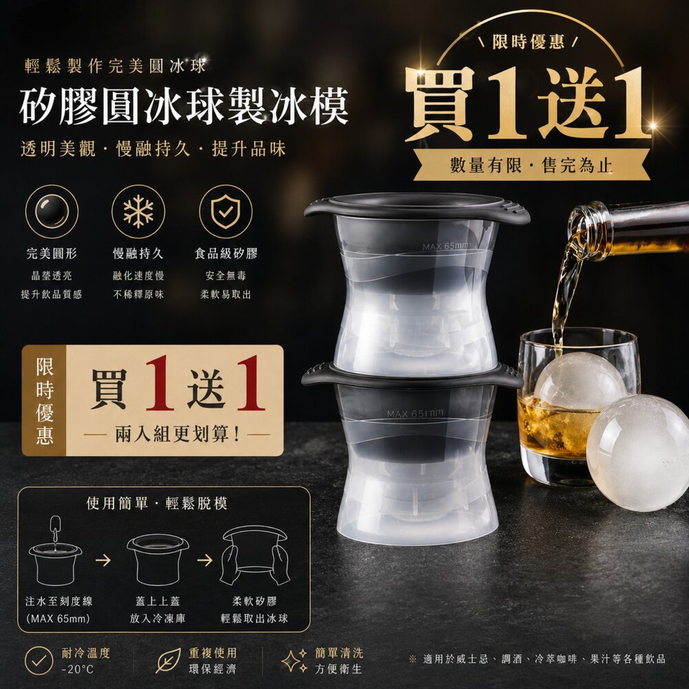  買一送一 食品級矽膠冰球製冰盒｜調酒冰球 水晶冰球 大冰球 威士忌冰球 製冰盒