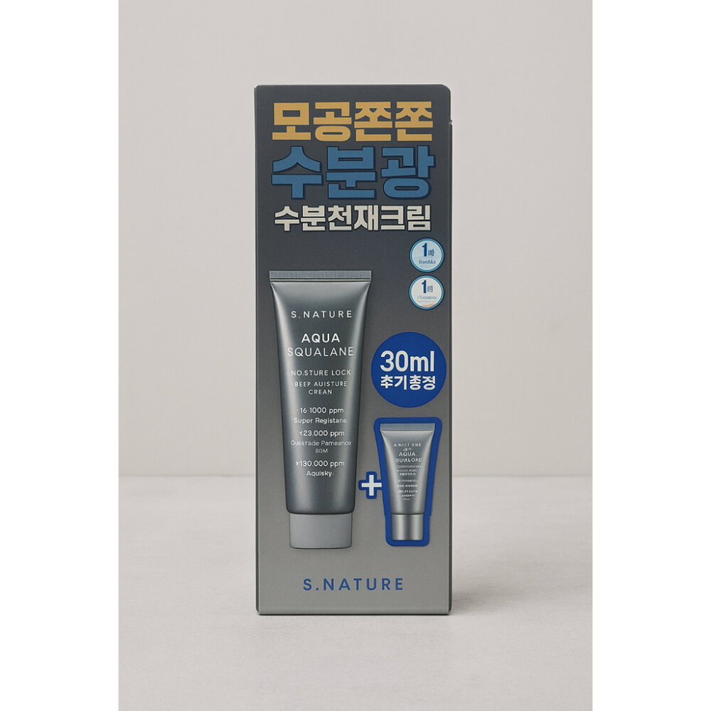43260103559-Olive young S.NATURE Aqua 水潤角鯊烷保濕霜 60ml 套裝 (60ml+30ml) 妝前保濕