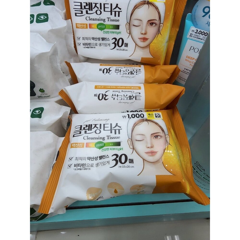 43413557546-韓國大創 【韓國製】弱酸性/積雪草舒緩  潔膚濕紙巾 30抽 pH5.0 溫和卸妝濕巾 保濕潔面紙