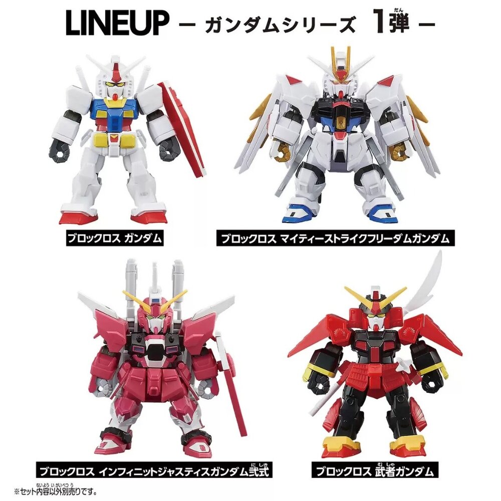 56553143789-日本代購 【BANDAI 正版】BLOCKCROSS 鋼彈積木模型 4入組｜Gundam 組裝玩具｜可動模型