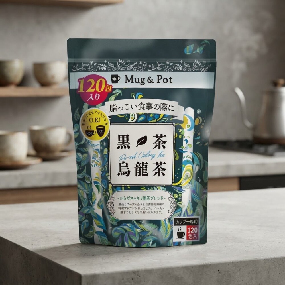 61718-日本好市多  Mug&Pot 黑茶烏龍茶 120包 大容量茶包 冷泡熱泡皆可 烏龍茶 2027/10