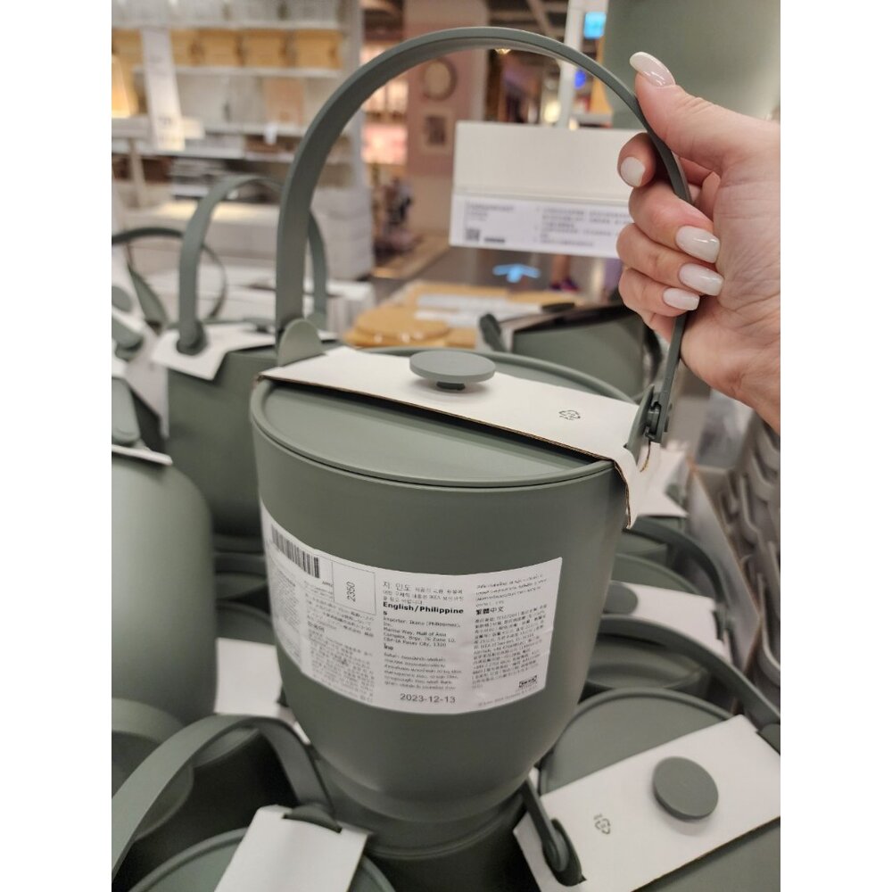 70567004-IKEA FARMARKVAST 有蓋廚餘桶, 灰綠色, 4 公升