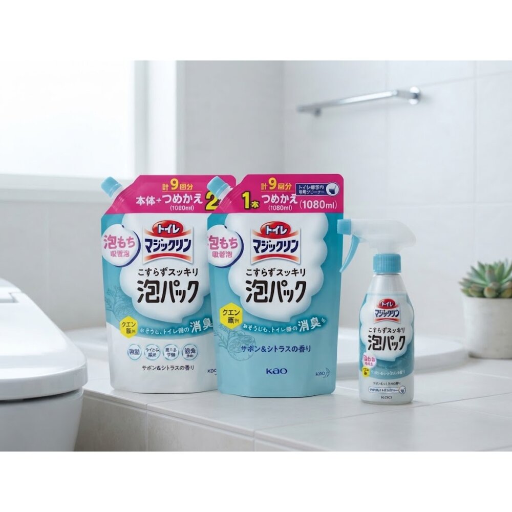 71685-日本 Kao 花王 廁所清潔泡沫 300ml＋補充包1080ml×2 馬桶清潔劑 香皂柑橘香 廁所清潔